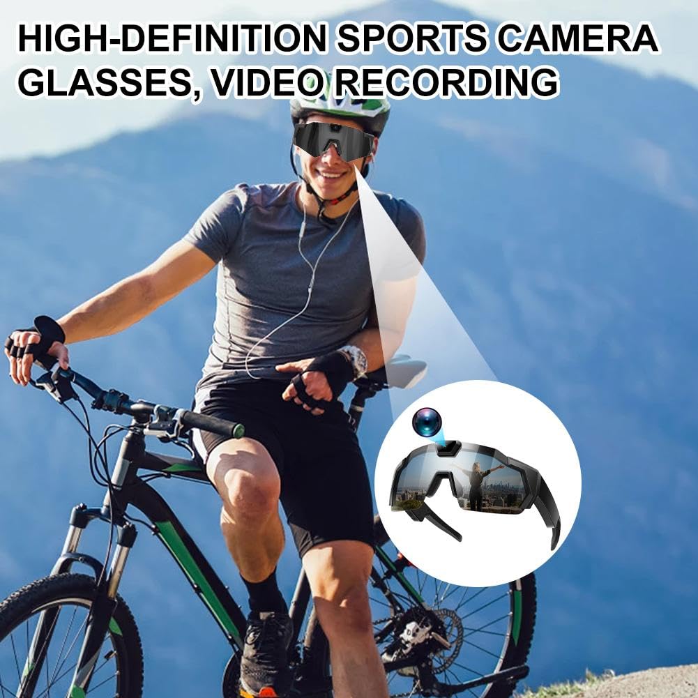 4K HD Action Camera Occhiali da sole Smart Video Registrazione con Audio/Bluetooth, Naselli in Silicone Antiscivolo, Include Scheda 32GB per Sport e Attività