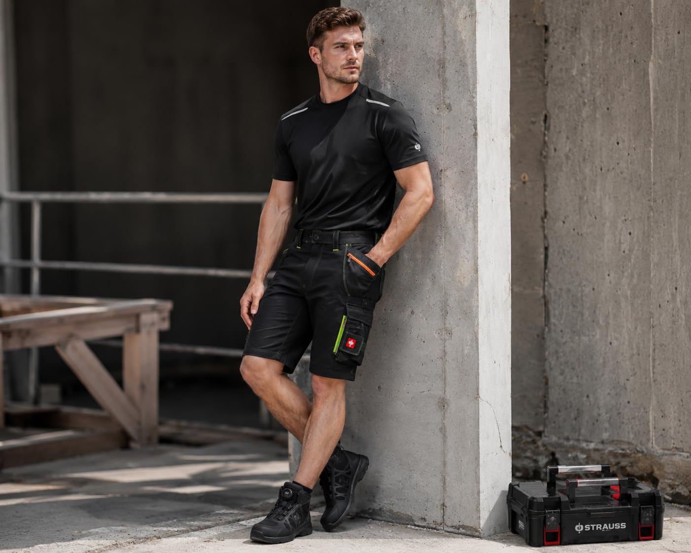 Generisch Arbeitsshorts Herren Kurze Arbeitshose Handwerkershorts Berufsshorts Workwear Shorts mit Stretchbund Flexbelt Werkzeugtaschen Cargotaschen