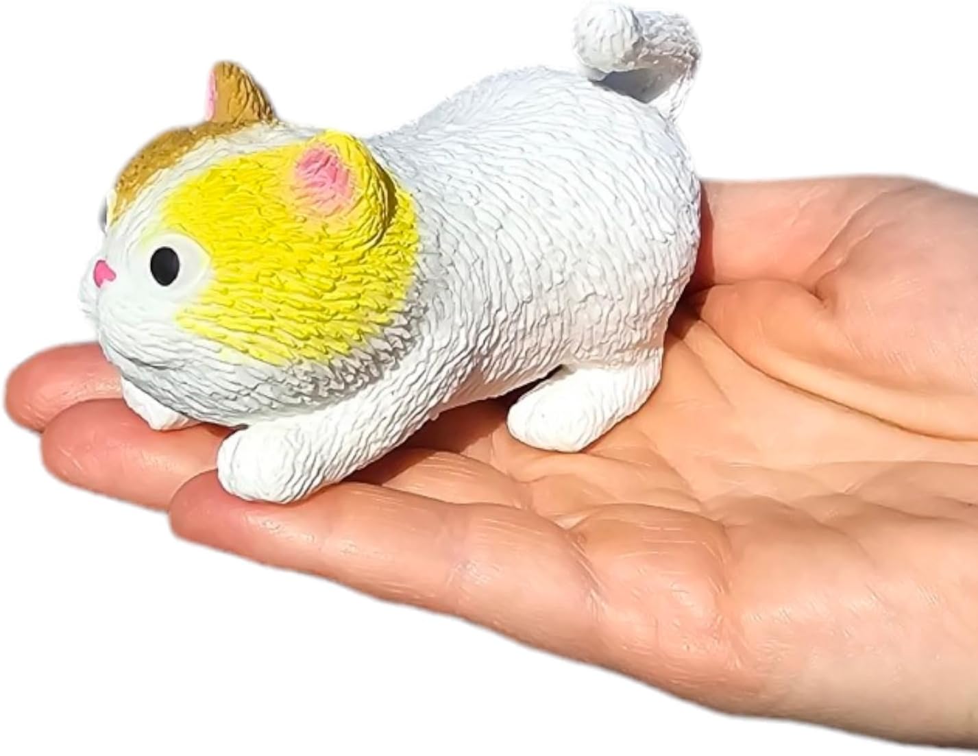 Squishy Stretchy Cat (3.5" to 6.5") Rubber Fidget Sensory Toy Filled with Sand. Great Stress Relief Cat Toy for Kids, Adults and Pets. (White Cat)