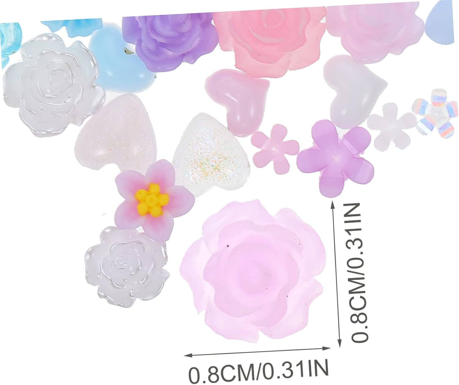 POPETPOP 3pcs Resin Flower Beads Heart Shape Nail Art Charms for DIY Crafts Compact Decors for Phone Cases Jewelry Making and Manicure Projects Approx Total