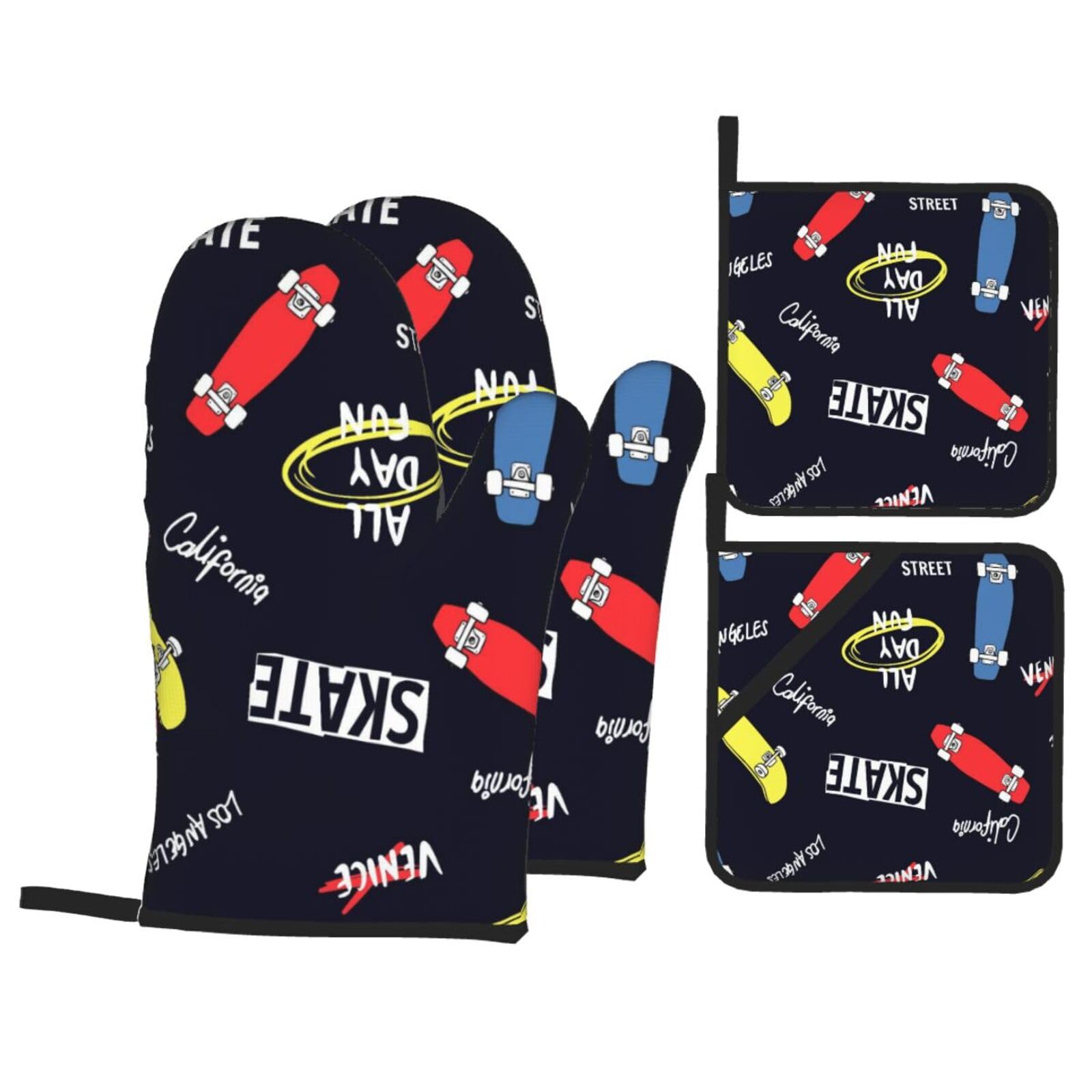 Gants de four anti-chaleur très épais à motif skateboard pour une cuisine sûre