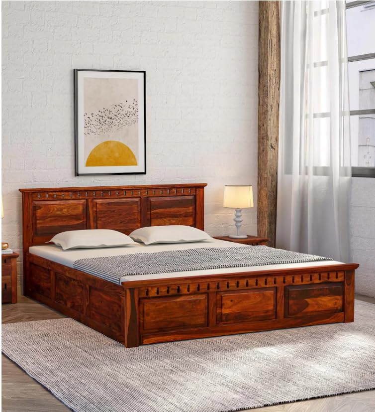 Image of Solid Sheesham Wood Bed Wooden Dreamy Nights Bed for Bedroom and Home Furniture | (Storage Bed -2)