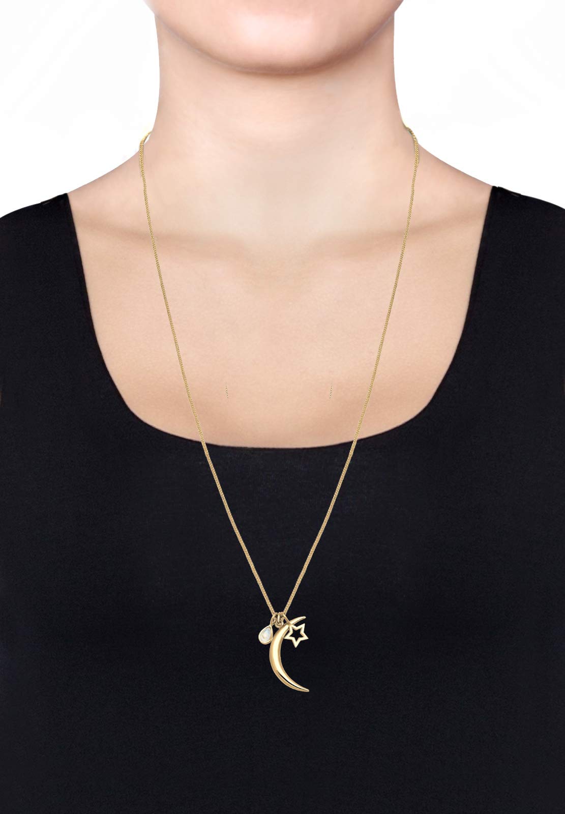 Elli Halskette Silber 925 Vergoldet 24K Mond Stern Anhänger Kette Damen | Mondstein Schmuck Geschenke für Frauen Mädchen Mama Freundin, Astro Silberkette Länge 60 cm