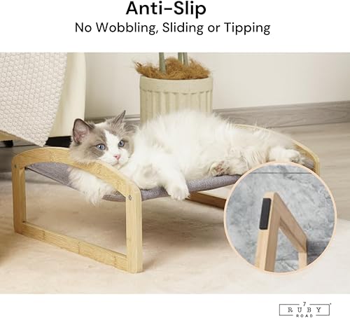 Miniatura 5 de 7 Ruby Road Cama elevada para gatos con 2 fundas lavables, hamaca de madera para gatos, camas elevadas modernas para mascotas y muebles para