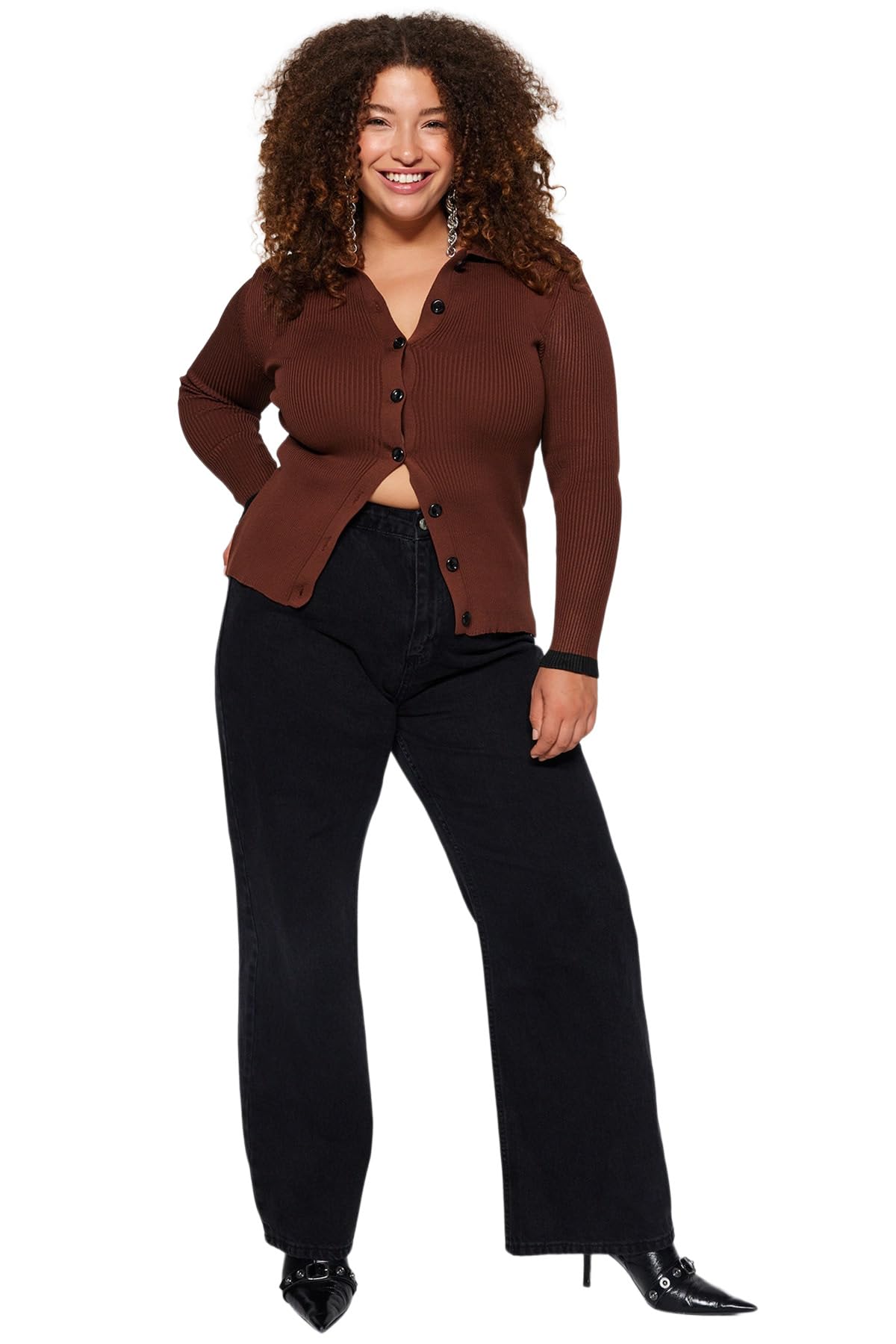 Trendyol Damen Anthrazit Woman Tbbss22je0211 Plus Size Jeans, 48