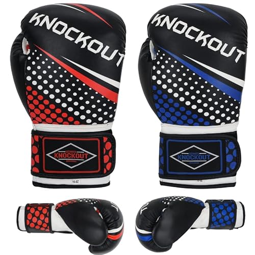 Boxing Gloves 2 Pair Set for Adults with Premium Feel for Home Gym Training and Competition, Best for MMA Kickboxing UFC Professionals (16 oz, Black-Red/Black- Blue)
