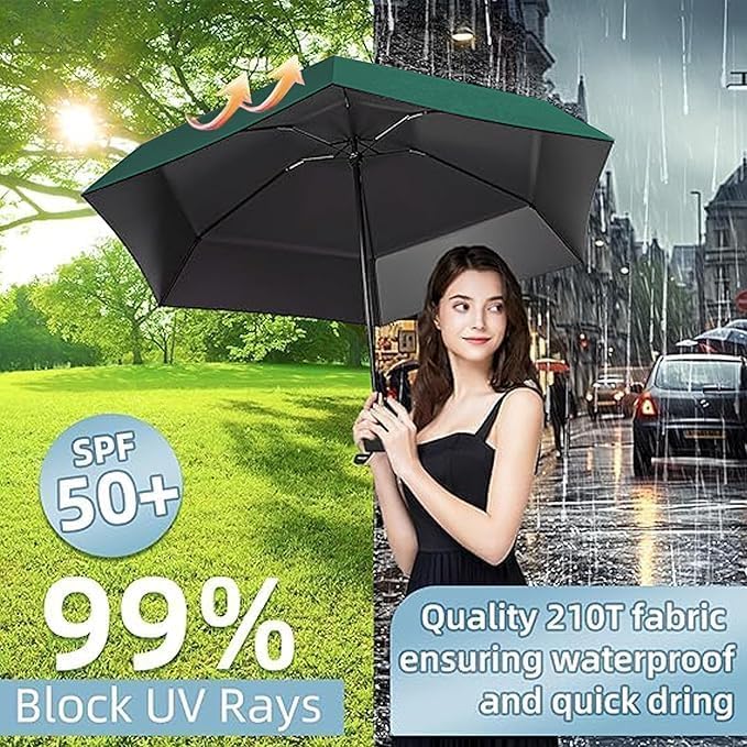 Image of Seniny Windproof Travel Umbrella, Automatic Umbrellas for Rain, Portable & Compact Umbrellas for Backpack, Strong UV for Protection, Folding Small Sun Umbrella for Car, Walking, Coral Pink, 38 inches