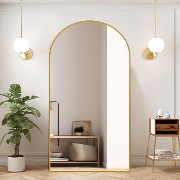 PexFix Arched Full Length Mirror 76"x35", Free Standing Wall Mirror Leaning or Hanging Mounted, Thin Aluminum Alloy Frame, Full Body Mirror for Living Room,Bedroom and Cloakroom,Dressing Room