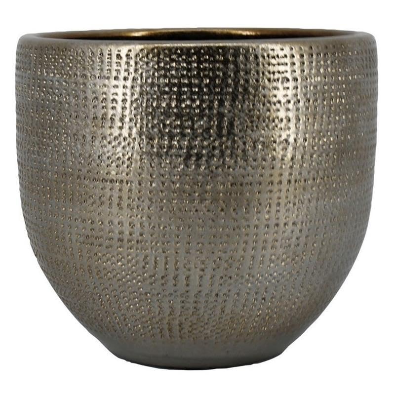 INNA-Glas Vaso da fiori in ceramica ILSE con venature, oro, 31 cm, Ø 34 cm | Coprivaso in ceramica