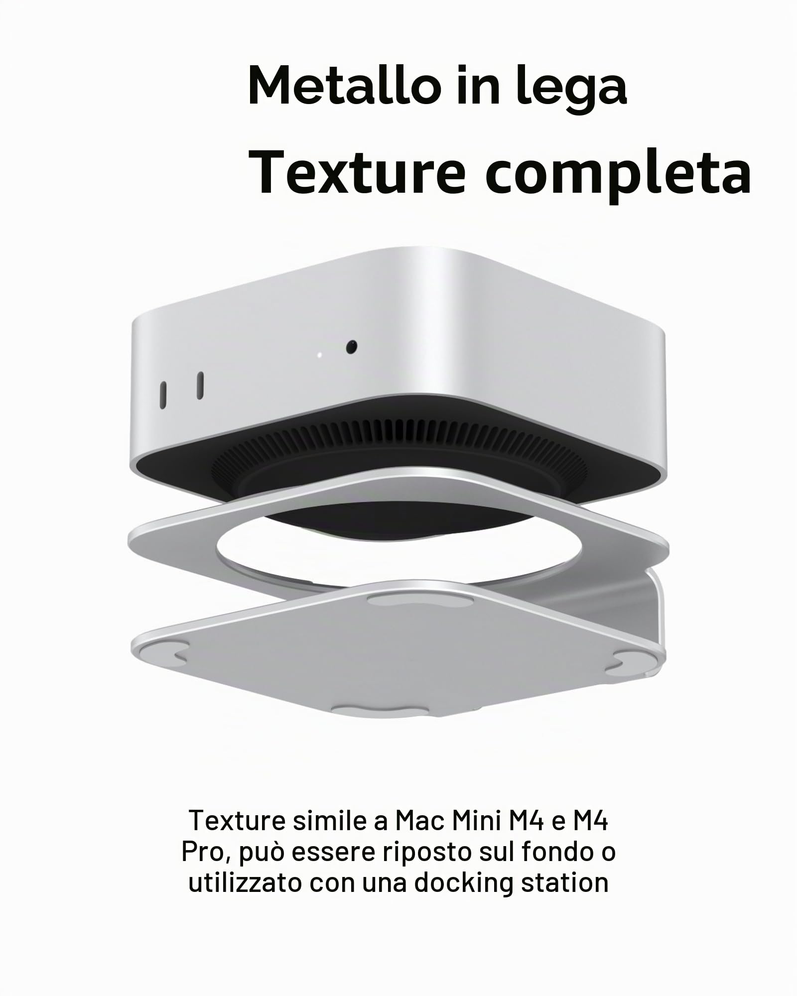 Supporto per Mac mini M4, supporto in alluminio per Mac mini M4 e M4 Pro 2024, freddo integrato, accesso al pulsante di accensione, antiscivolo │ Accessori