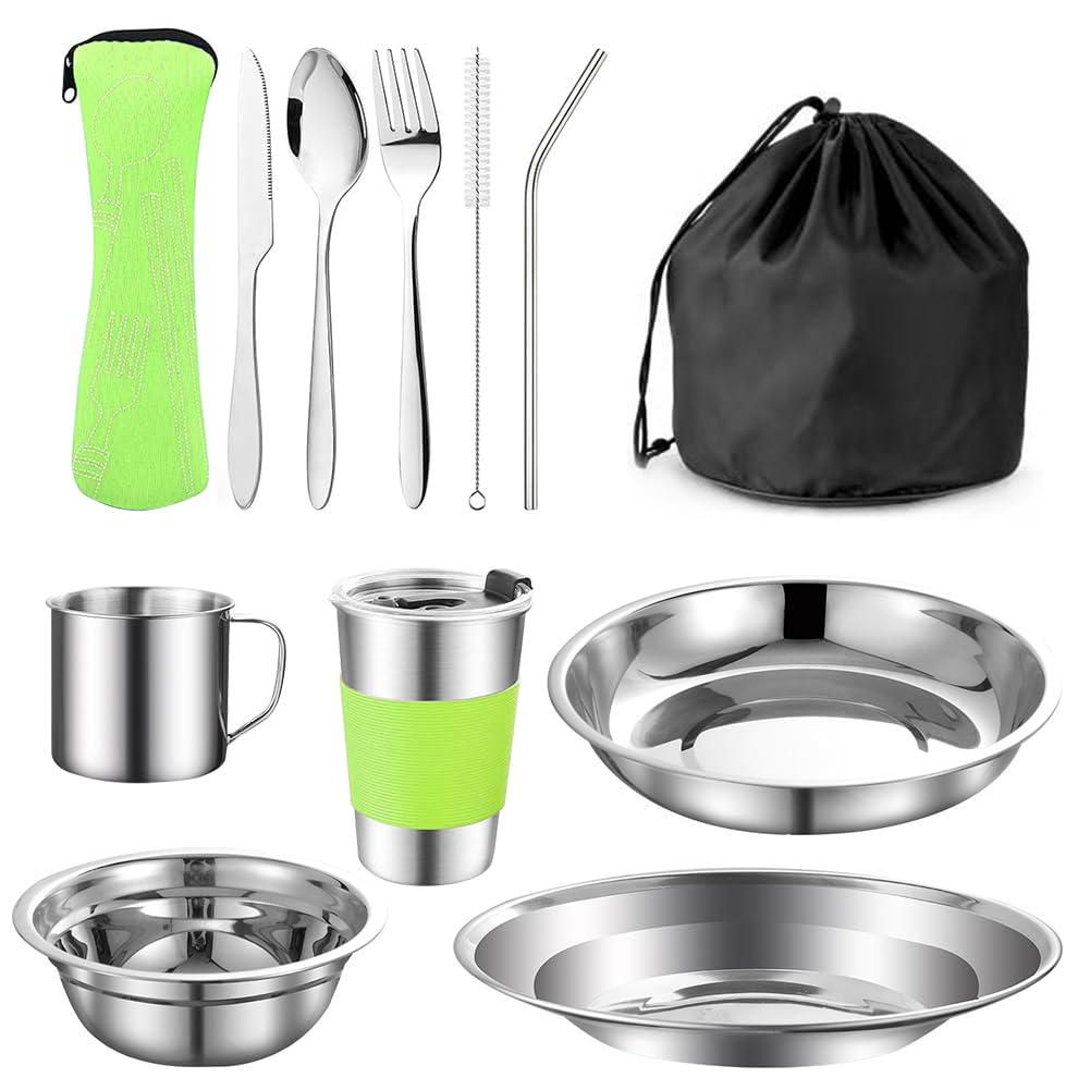 Set Posate Da Campeggio Da 10 Pezzi Per 1 Persona: Acciaio Inox Con Piatto, Ciotola, Tazza E Custodia Portatile - 3