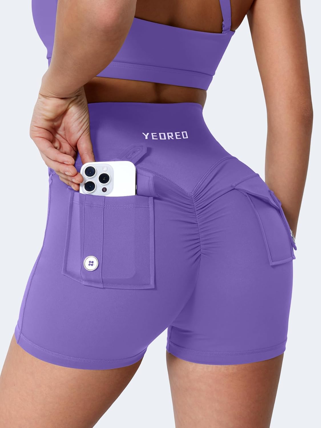 YEOREO CoreFlex Scrunch Workout Shorts with Pockets Charm Gym Biker Shorts for Women High Waisted Booty Yoga - Image 3