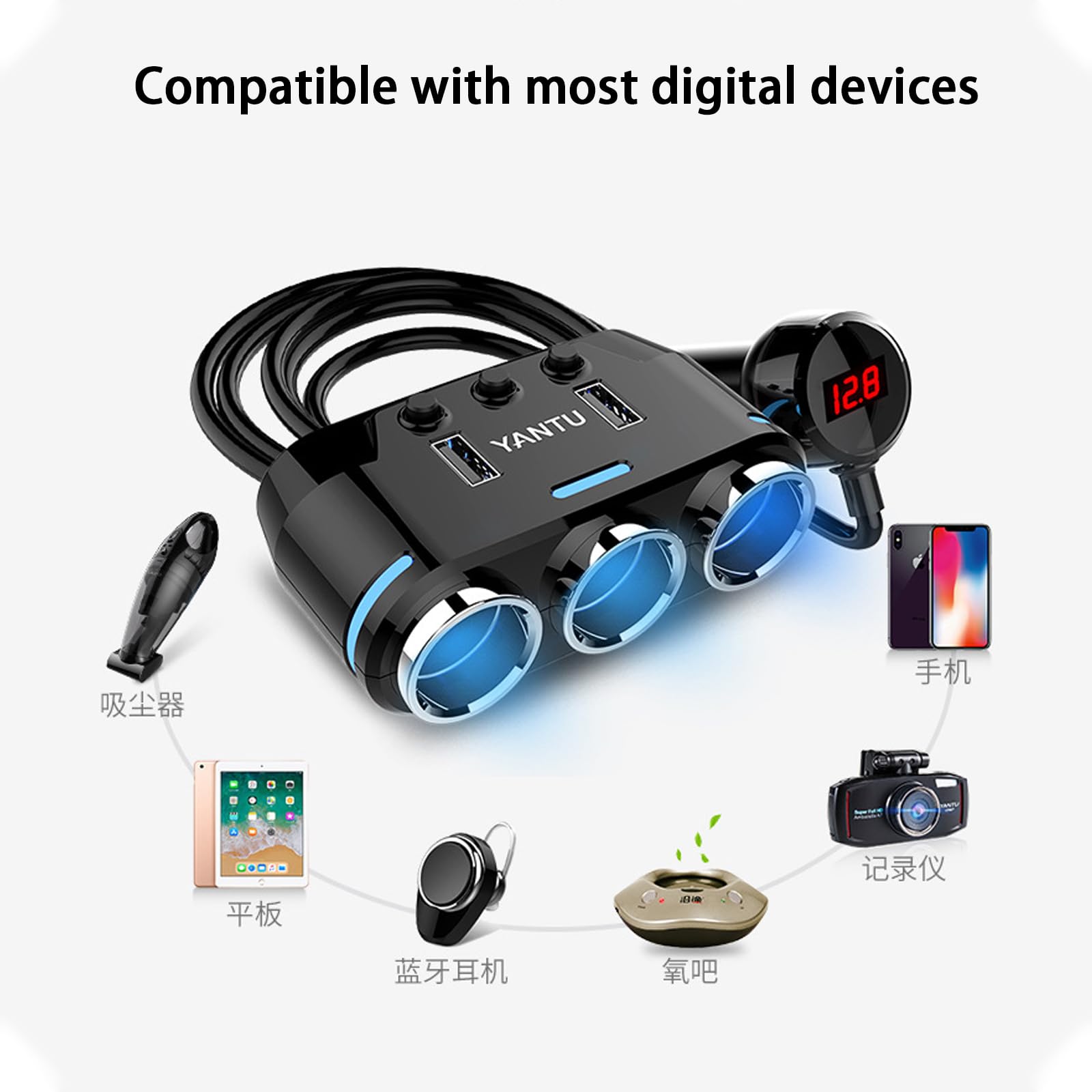 does 2024 vw atlas have cigarette lighter Car Cigarette Lighter for Volkswagen VW Atlas (7-Seater) 2018 2019 2020  2021 2022 2023 2024 2025, DC12V 24V Multi-Socket Independent Switch  Distributor LED Voltmeter Adapter : Amazon.ca: Automotive