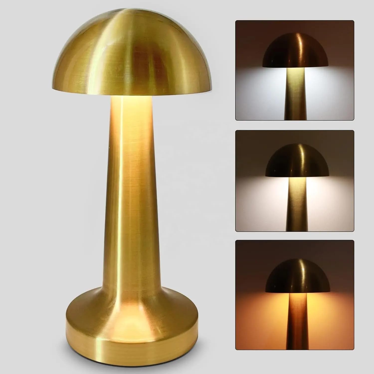 Golden Mushroom Lamps for Bedroom, Table Lamp for Living Room, 1200 mAh Battery Rechargeable, Met Golden- 3 Colour Touch Control Night Light for Kids Nursery Room, Bedroom, Cafe, Hotel,
