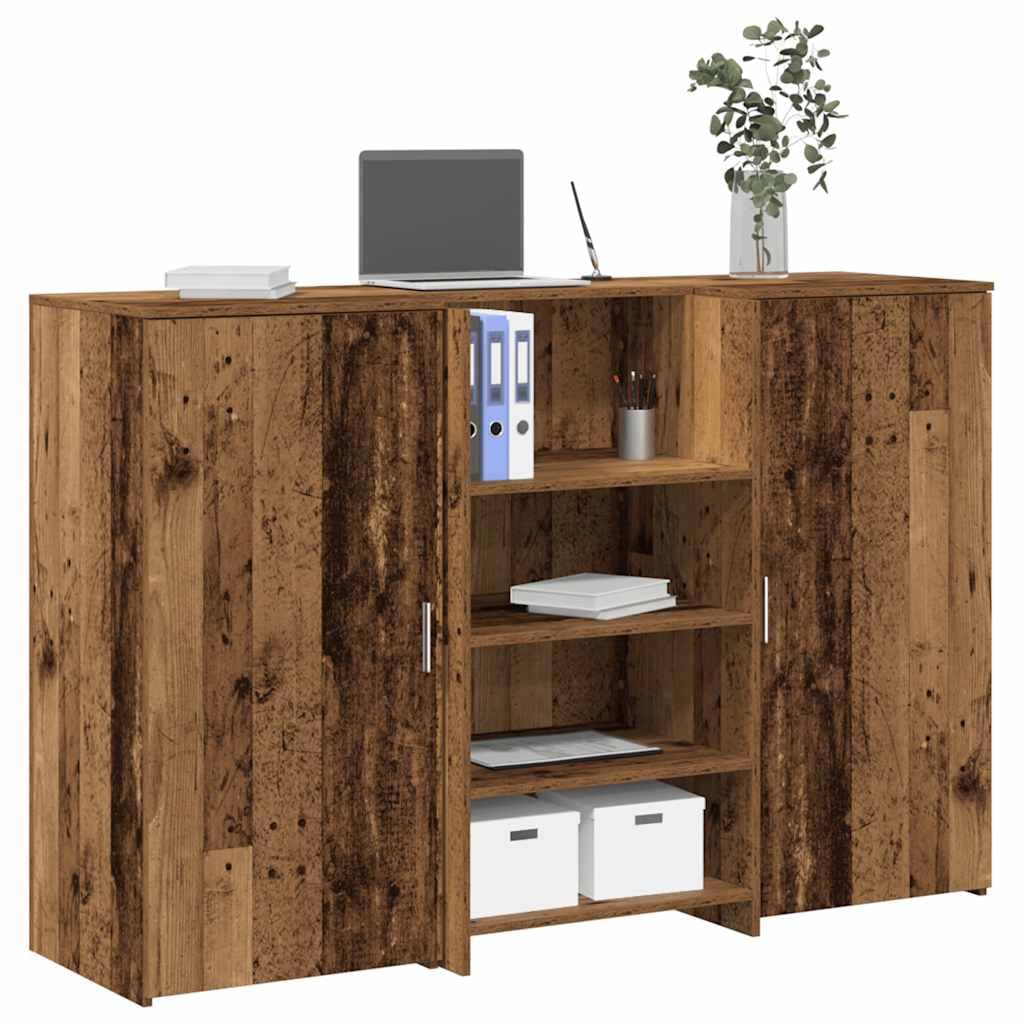 Banco reception effetto legno vecchio, 155 x 50 x 103,5 cm, materiale in legno, robusto bancone per ufficio, hotel, salone, scrivania versatile con spazio di archiviazione