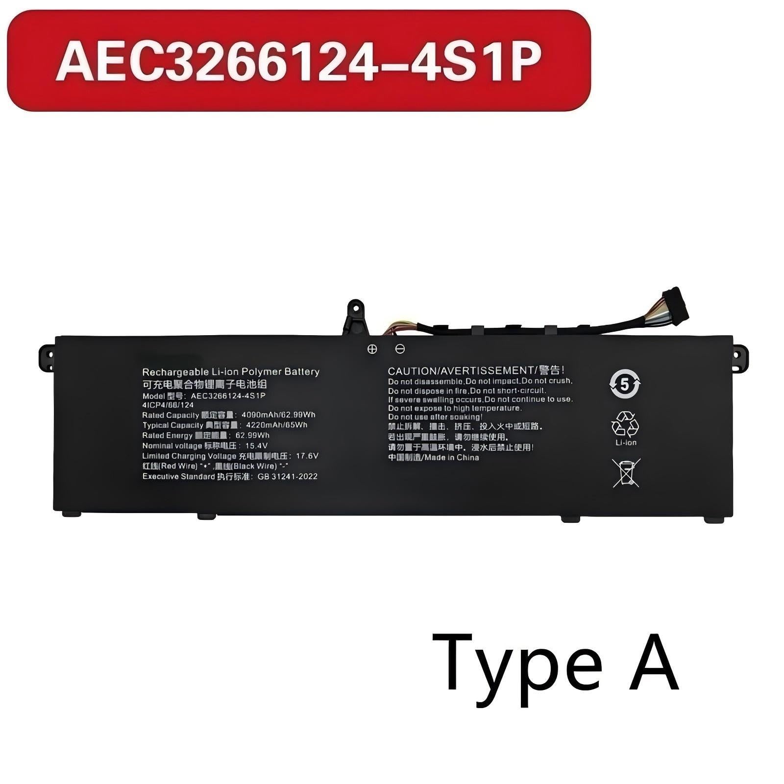 Compatibile con Mechrevo, batteria del laptop AEC3266124-4S1P | For WUJIE 14Pro-5BC4U/7BC4U/7BB4U/14ProA-7BC4U, FHPV656458P-4S1P, SFA14-71 N23J3.(Type A-AEC3266124)
