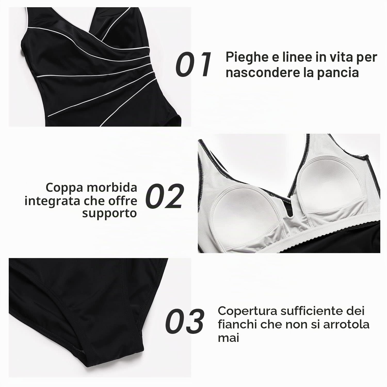 DELIMIRA Donna Costume da Bagno Scollatura a V Coppe | con Imbottite Strisce