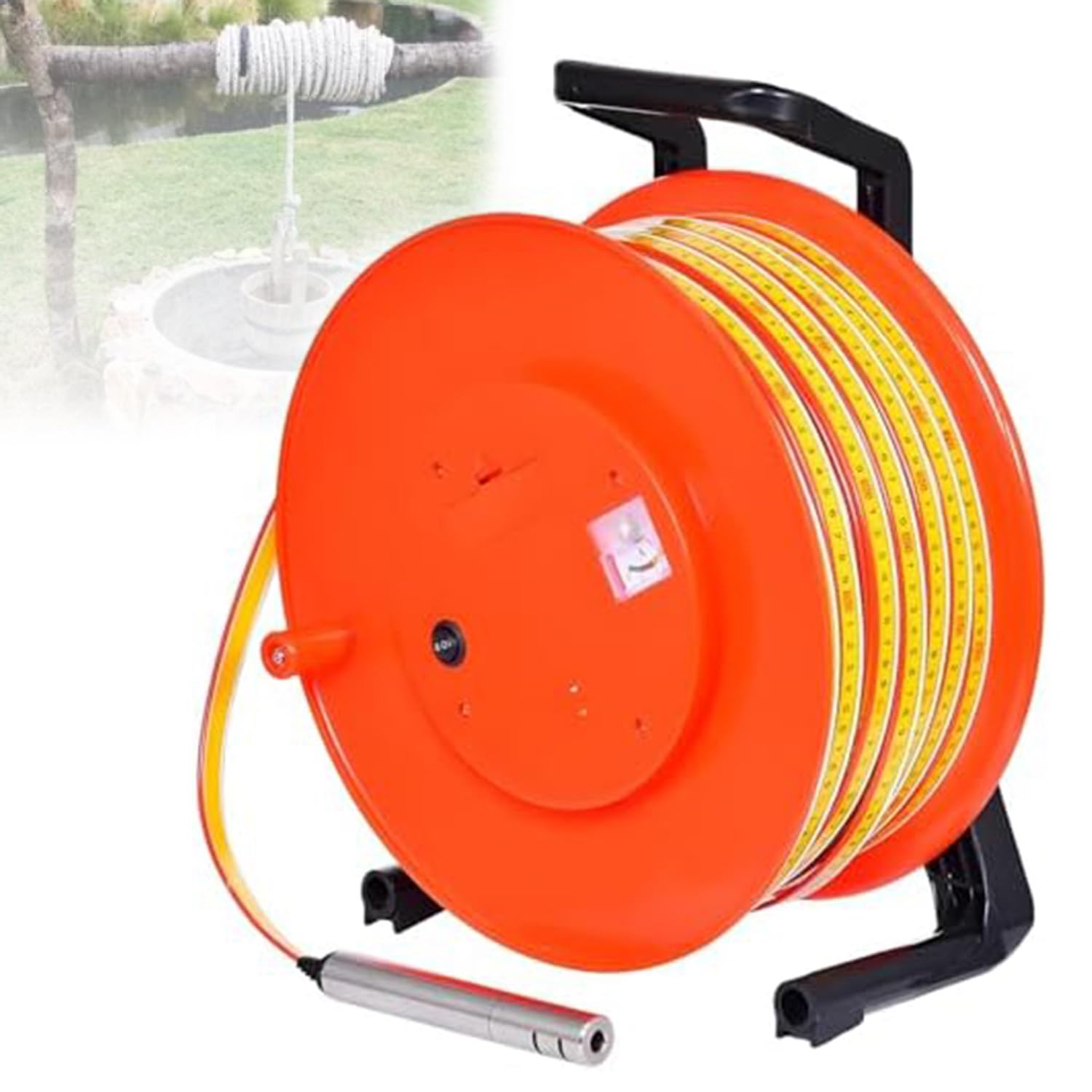 Medidor De Inmersión para Pozos,Indicador De Pico 10m | Rango De Medición Ajustable 10–300 M,Sonda Fija De Acero Inoxidable,Cinta De Acero Resistente,Señal Luminosa Y Aviso Acústico