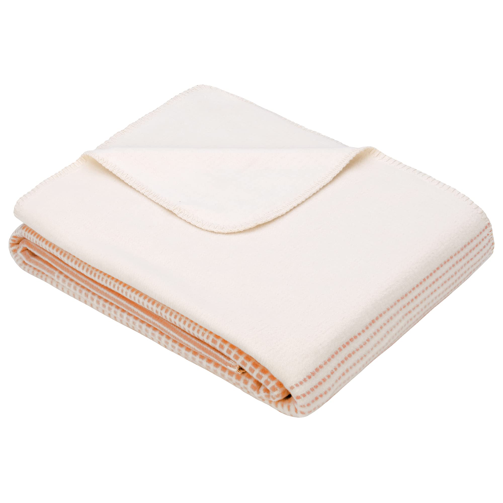 Ibena Jacq - Coperta in cotone Salerno con GOTS, 140 x 200 cm, colore: arancione/bianco lana