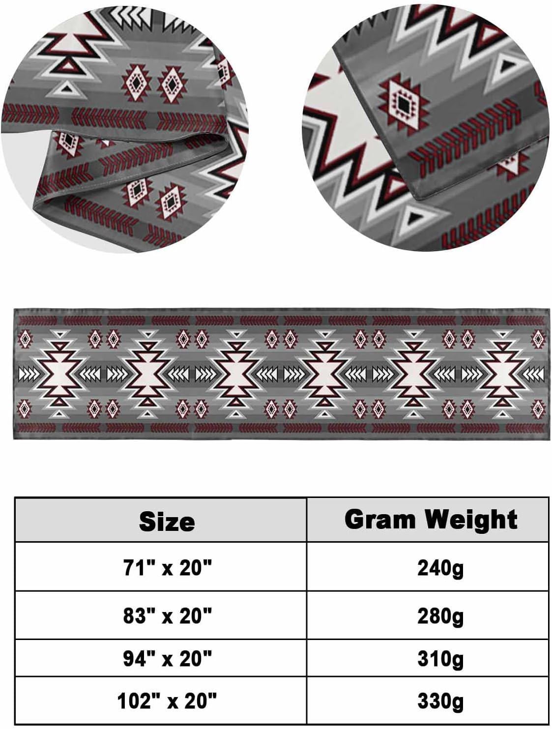 Red Grey Aztec Bed Runner Scarf Bedding Accessory For Full Size Bed,Soft Bed Scarves And Runners Stainproof Bedroom Decor For Hotel Wedding Room,Southwest Tribal Bohemian Farmhouse Morocco 83"x20"