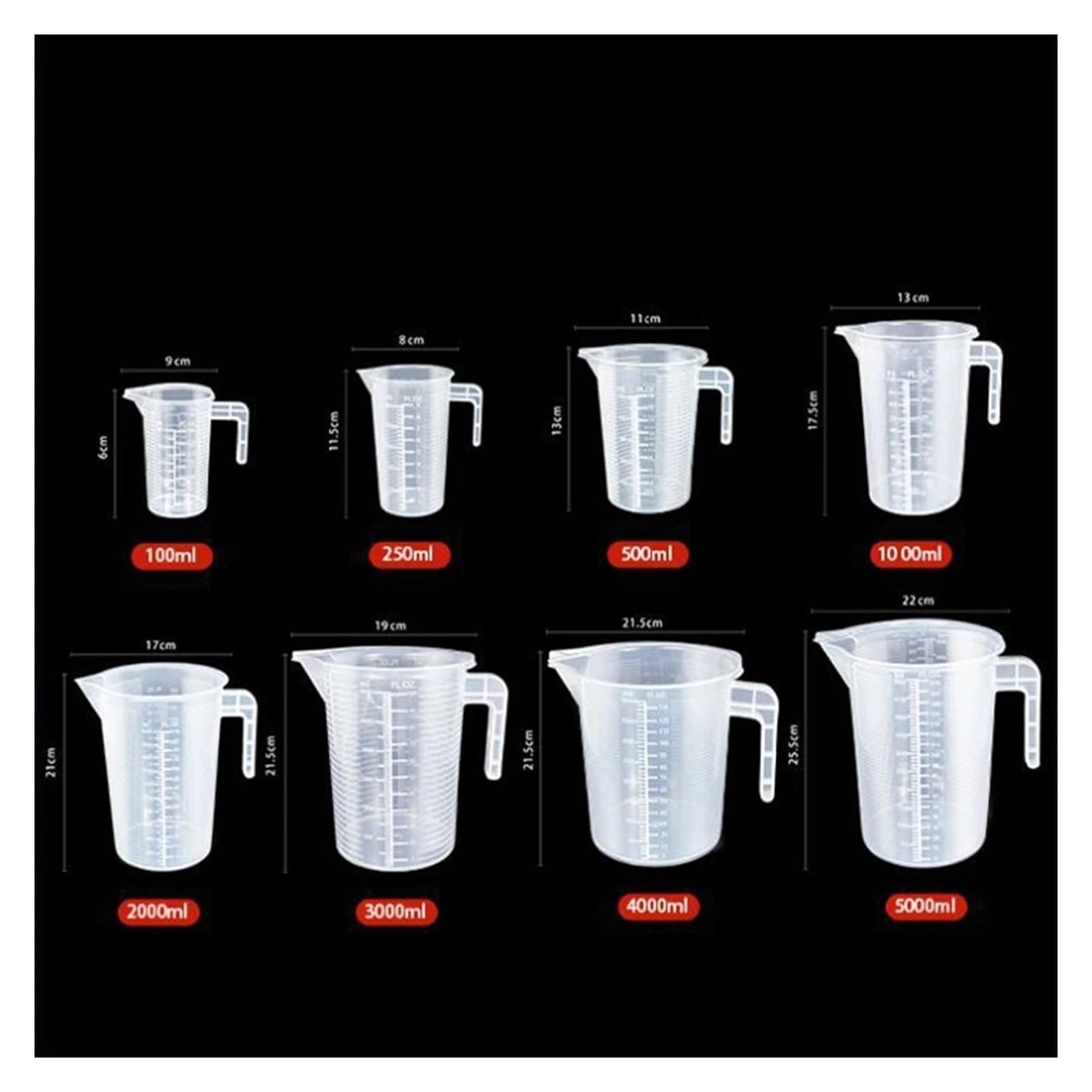 Vaso medidor de plástico espesado de 100-5000 ml con escala, vaso medidor experimental, vaso medidor de plástico(B -5000ml - with lid)