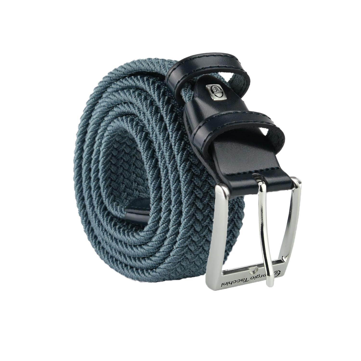 Sergio Tacchini Unisex Elastic Braided Belt with Genuine Leather Trim, Adjustable Woven Fabric, Gift Box