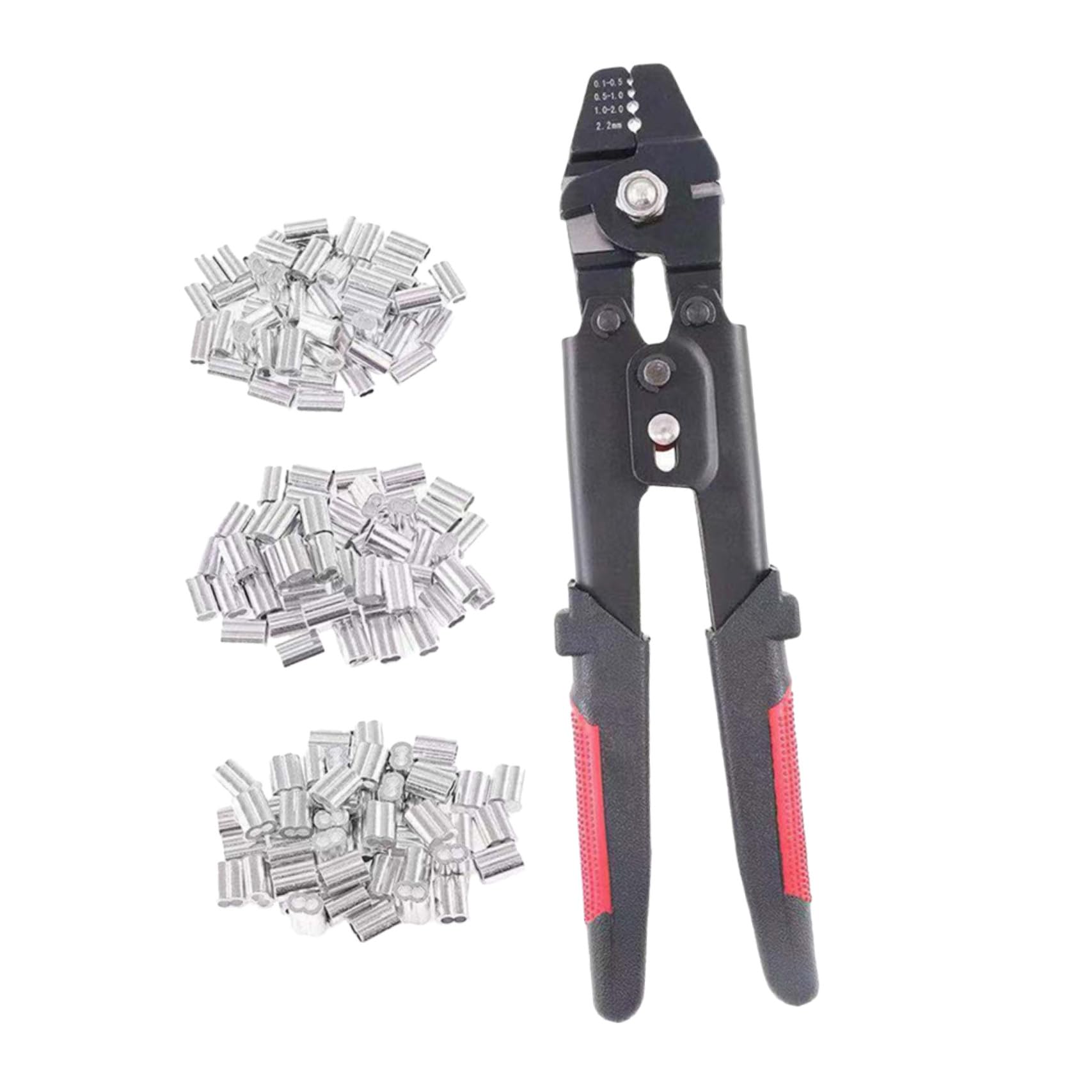 VILLCASE Pinza Crimpatrice per Funi Metalliche con Manicotti a Doppia in Alluminio, 180 Pezzi, 4 Posizioni di Crimpatura