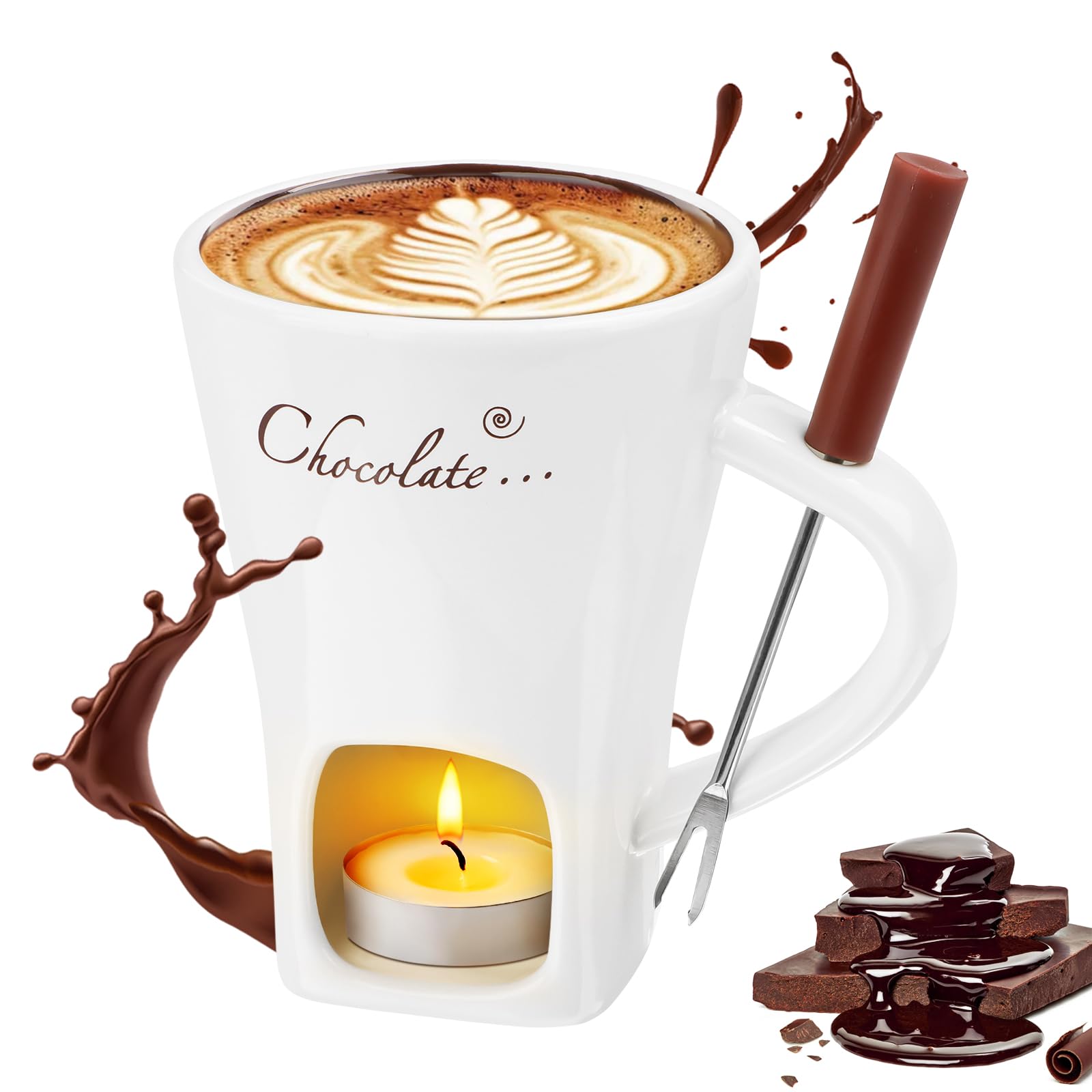 Wvu & Wvo Set à fondue au chocolat en céramique, 200 ml, tasse à fondue au chocolat, - Guide 360