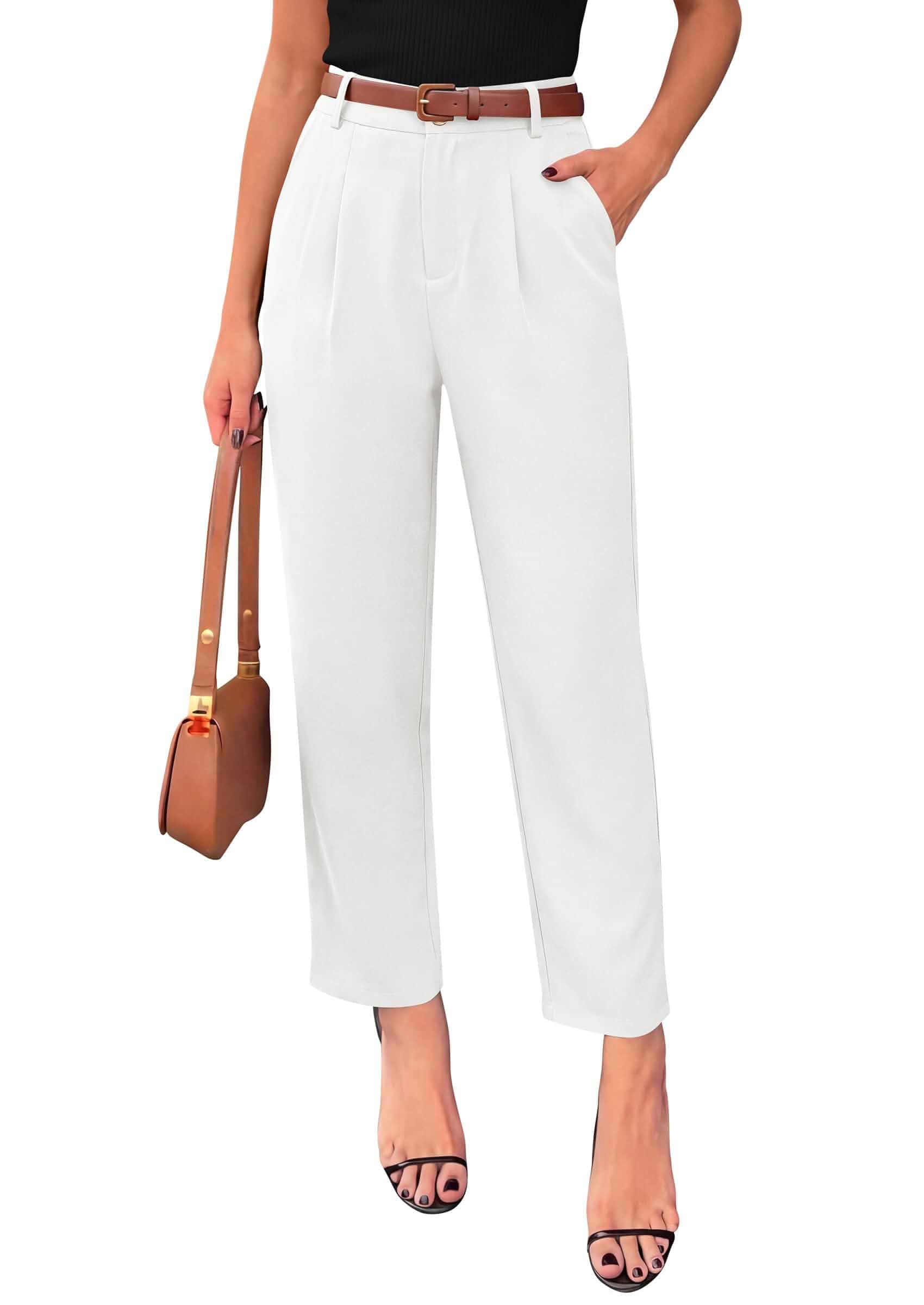 PRETTYGARDEN Womens Dress Pants Business Casual Outfits Tapered Pants, High Waisted Trousers, Side Pockets, Ankle Length, Trendy Slacks, Dressy Work Office Wear, Fashion Clothing
