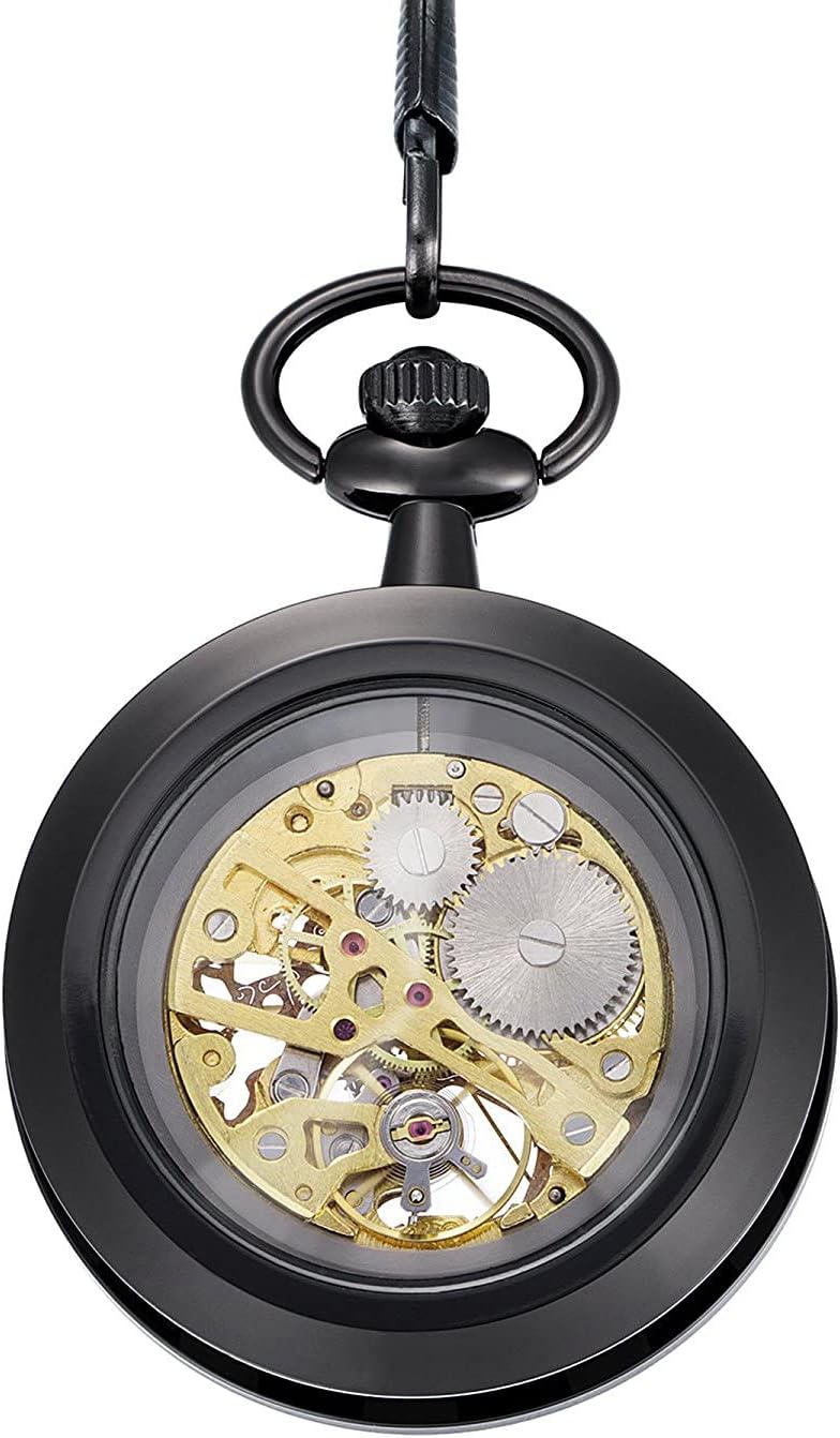 Carrie Hughes Pocket Watch Steampunk Skeleton Hand-Wind Roman Numerals Antique Chain Mens Womens CH397