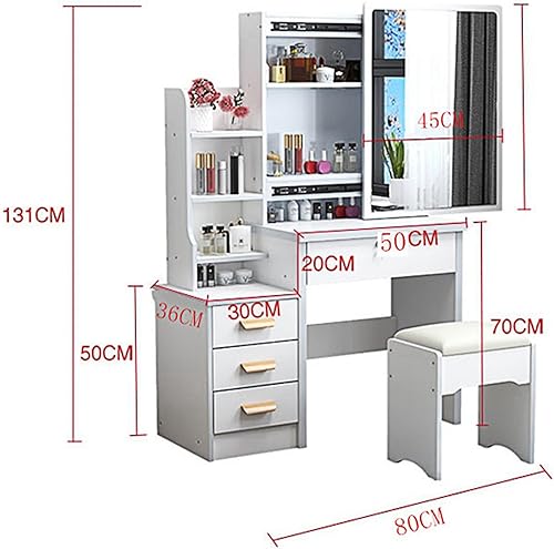 Miniatura 3 de Escritorio de tocador con luces LED, tocador de maquillaje con espejo, tocador con 4 cajones y estantes de almacenamiento, mesa de maquillaje para