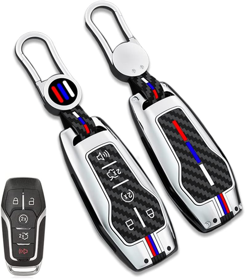 Zinc Alloy Keyless Entry Remote Smart Key Fob Case Cover Protector Shell Compatible for Ford F150 Fusion Explorer Mustang Lincoln MKZ MKC 5 Buttons Silver