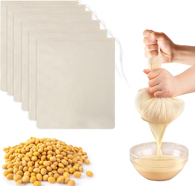 6 Pack Nut Milk Bags, 14 x 12inch Unbleached Cheesecloth Bags Fine Mesh
