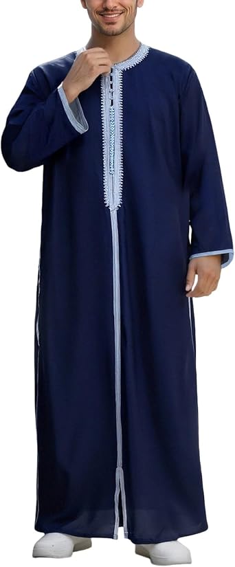 Men's Long Sleeve Thobe Boys Mens Kurta Top Moroccan Kaftan Linen Shirts Abaya Robe Eid for Men Green Suit #Name? Cotton Indian