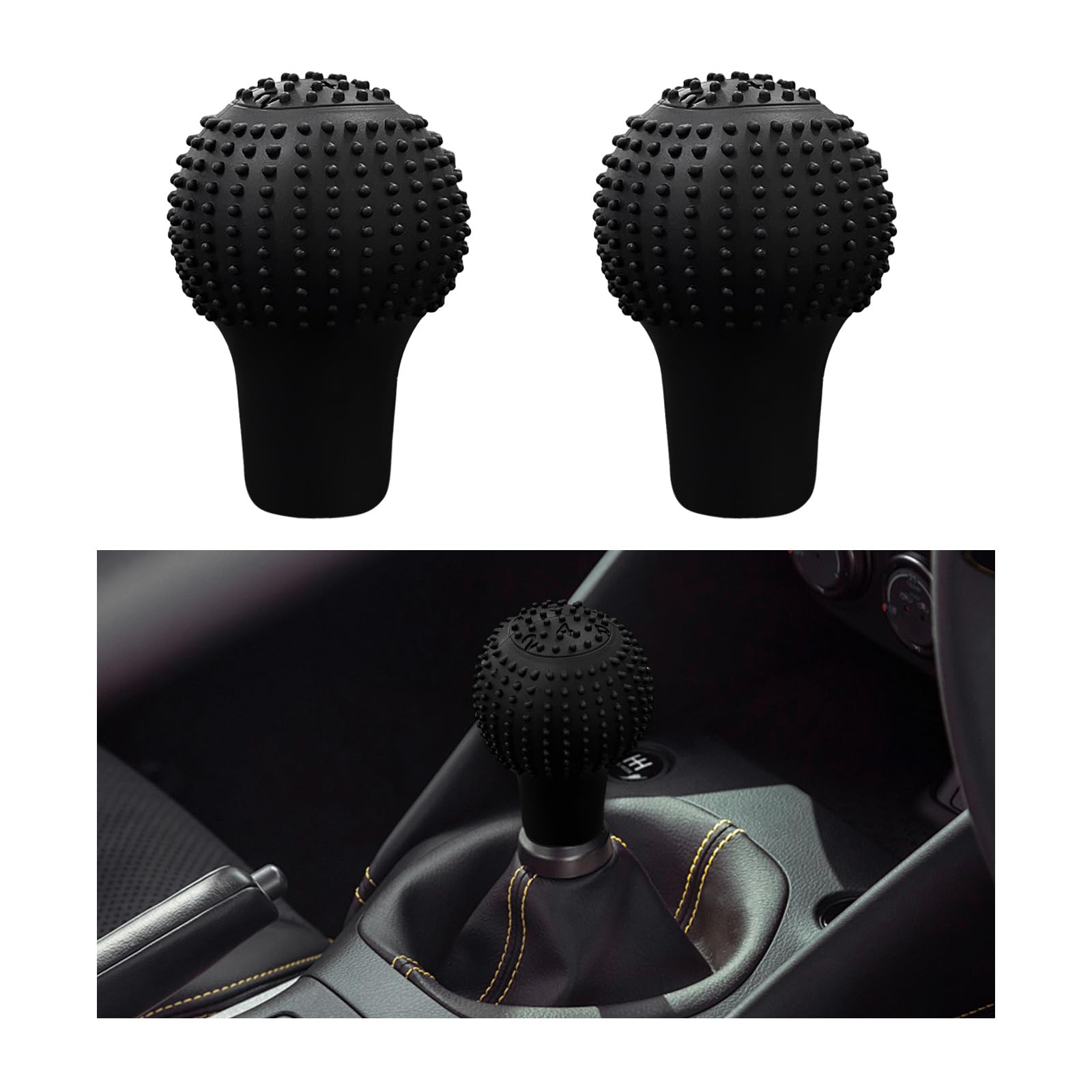 2 PCS Car Gear Shift Cover, Elastic Silicone Auto Gear Shift Knob Cover with Massage Design, Anti-Slip Manual Gear Shift Stick Protector, Car Accessories for Round Knob (Black)