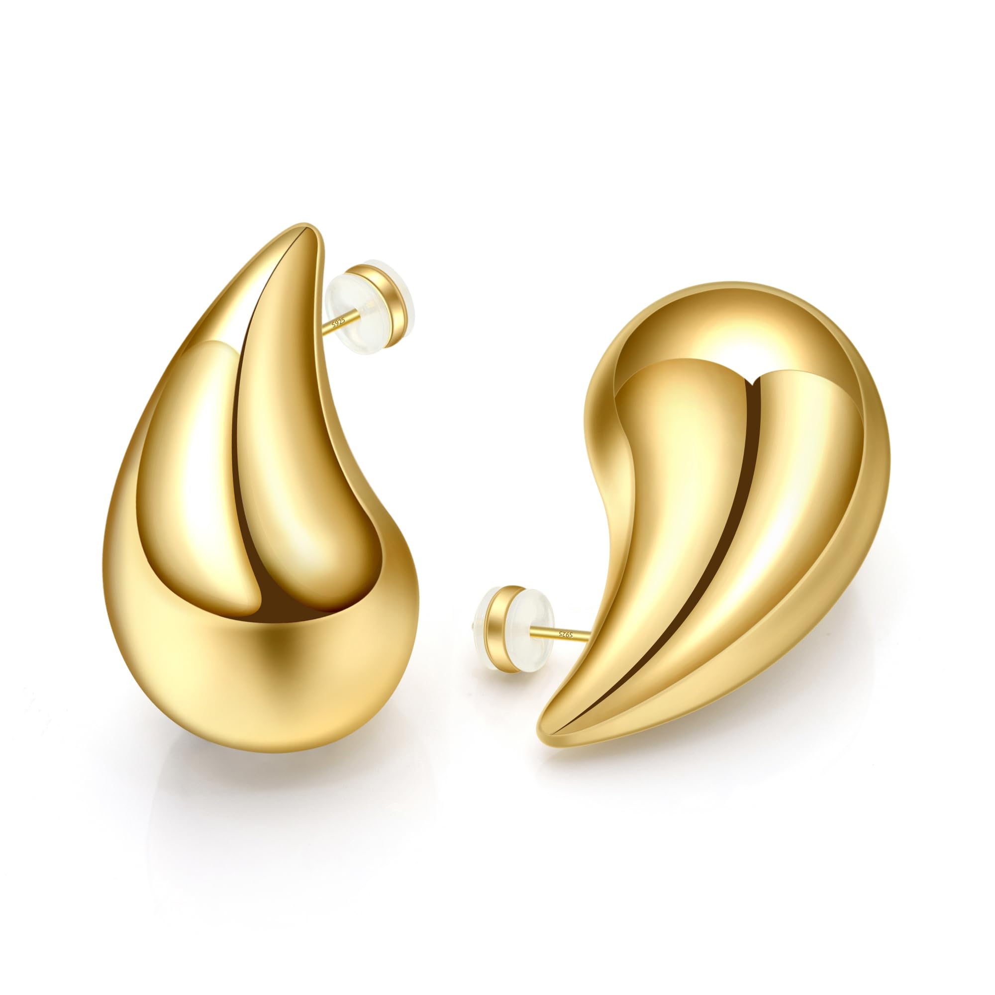Ava Riley Chunky Gold Earrings, Small Gold Teardrop Earrings for Women, Chunky Silver Ear Studs Tear Drop S925 Sterling Silver Jewelry