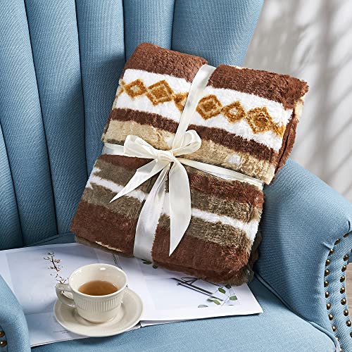 Home Soft Things Southwest Faux Fur Throw Blanket, Coffee, 50'' X 60'', Soft Warm Lightweight Cozy Throw Blanket With Sherpa Backing Couch Bed Sofa Cover Throw Home Décor #TOP5