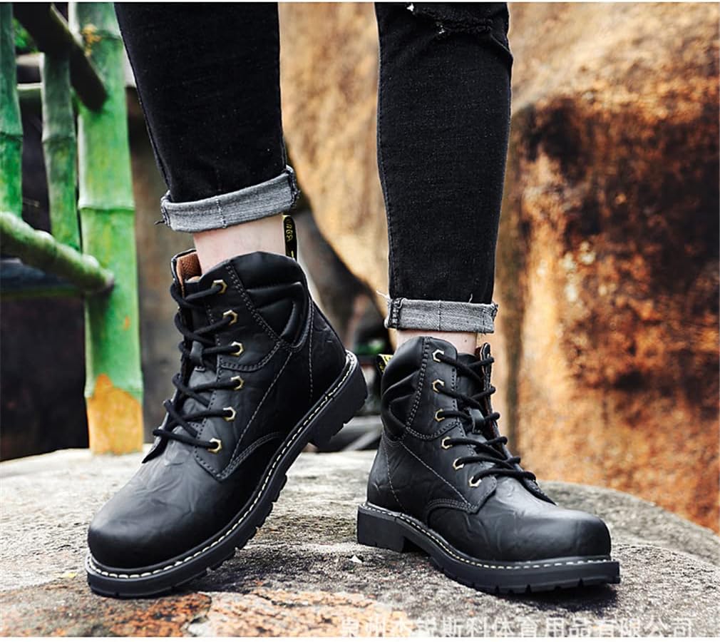 Hotfugu バイクブーツ ライディングブーツ 革靴 メンズ 耐摩擦 ライダーブーツ 厚底 通気 バイクシューズ