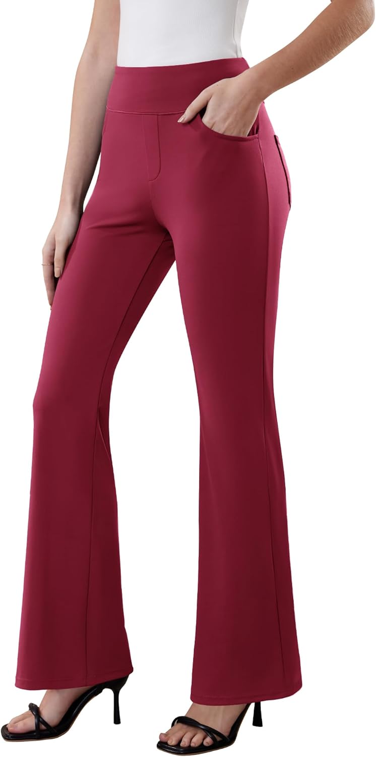 Womens Dress Pants Stretchy Work Pants Business Casual Office Trousers Pull On Flare Slacks with 4 Pockets - Image 2