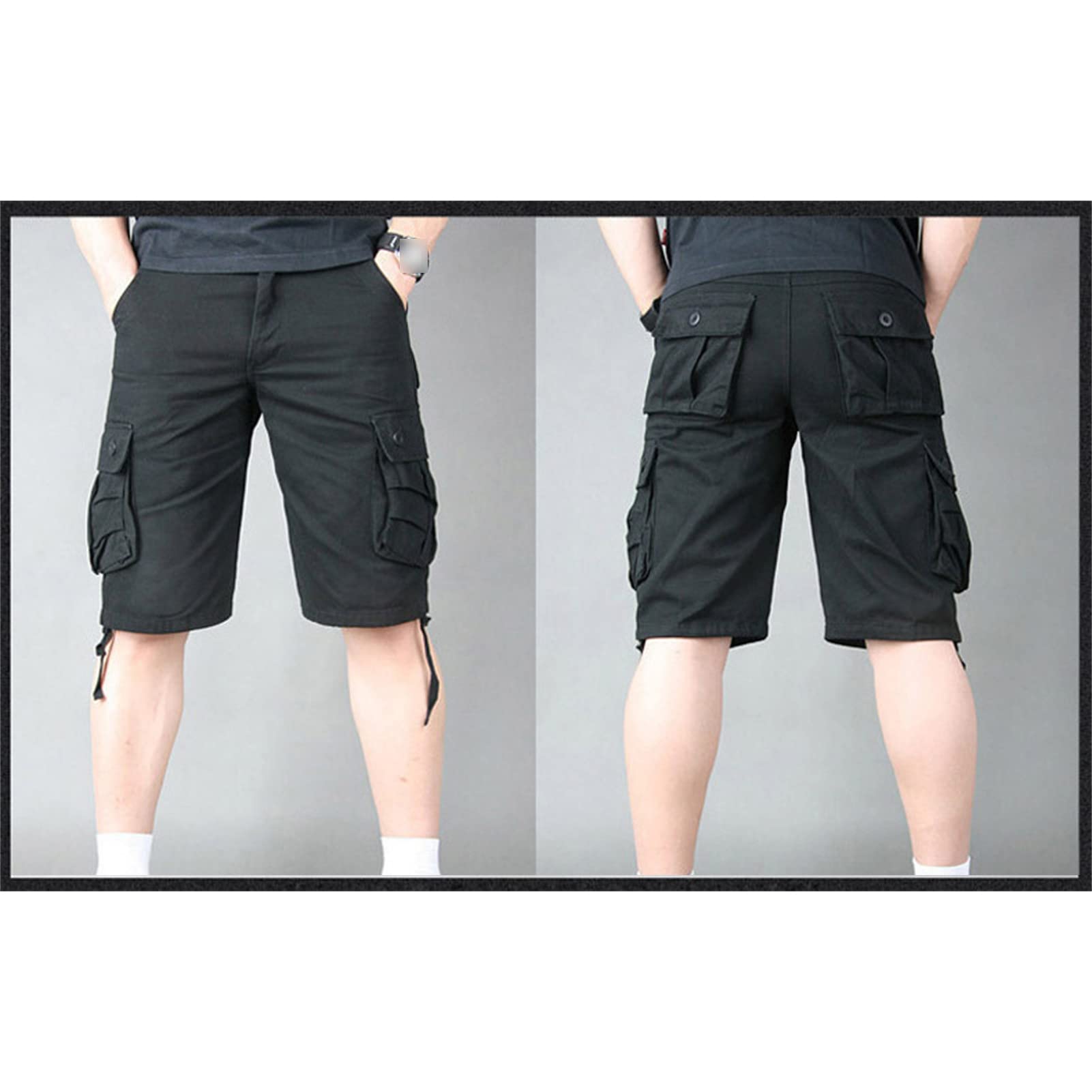 Maiyifu-GJ Mens Lightweight Multi Pocket Shorts Loose Fit Cotton Casual Cargo Shorts Outdoor Tactical Summer Short Pants (Black,29)