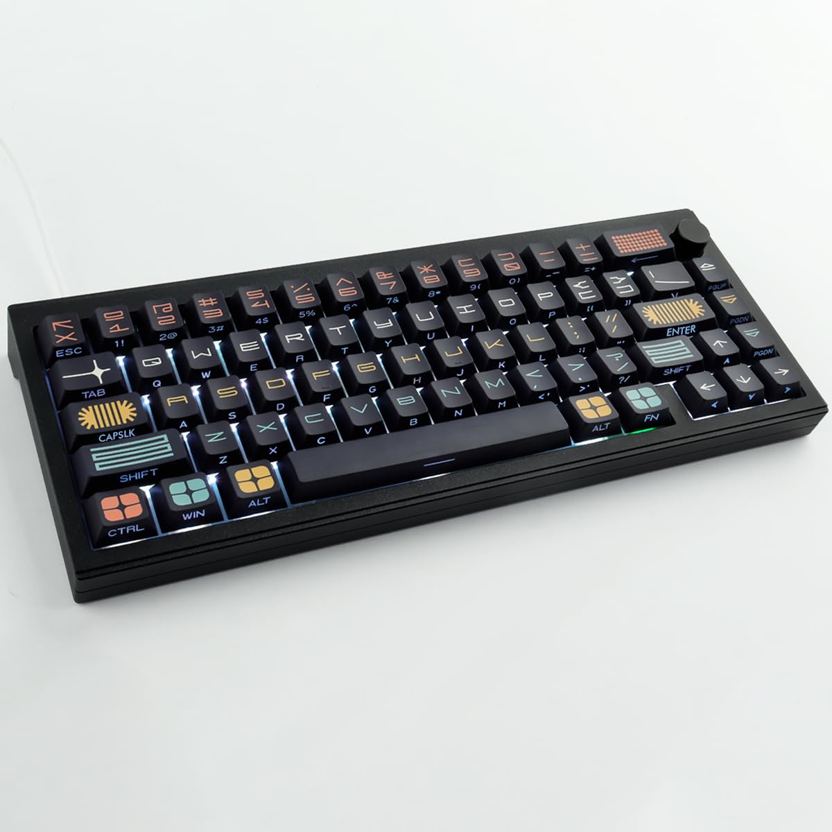 PBT Keycaps, 131 Keys Custom Black Shine Through Side Engraved Trasparente Keycaps Cherry Profile Dye Sublimation for Cherry MX Switch ANSI & ISO Layout Mechanical Keyboard