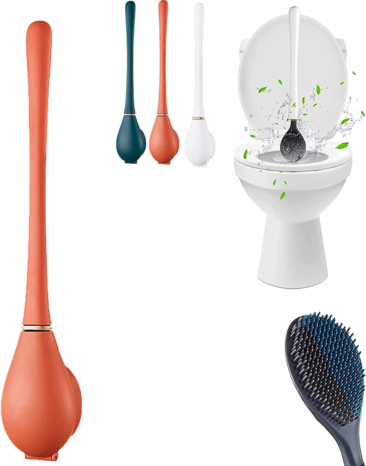 Browsluv Toilet Brush,Browsluv Freshbrush Toilet Brush,No-Slip Long Handle and Quick Drying Wall-Mounted Holder, Hole Free Wall Mounted Automatic Silicone Toilet Brush (Orange)