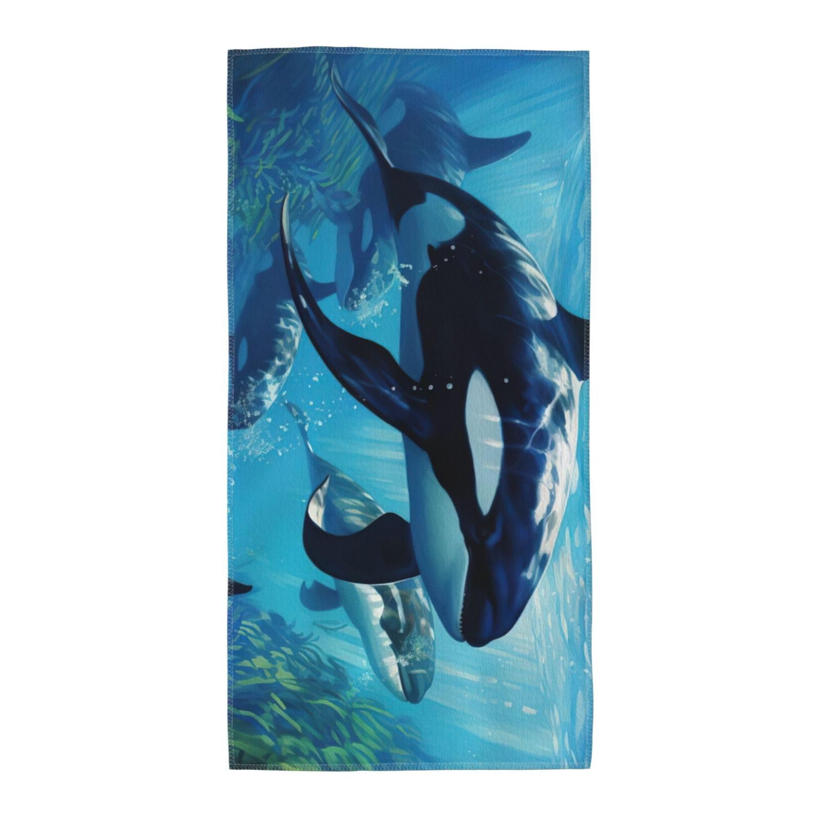 Oazcvbnn Unisex Black Killer Whales Swim Along Print Extra Long Beach Towel Soft Comfortable Quick-Dry Gym Hiking Picnics Swimming