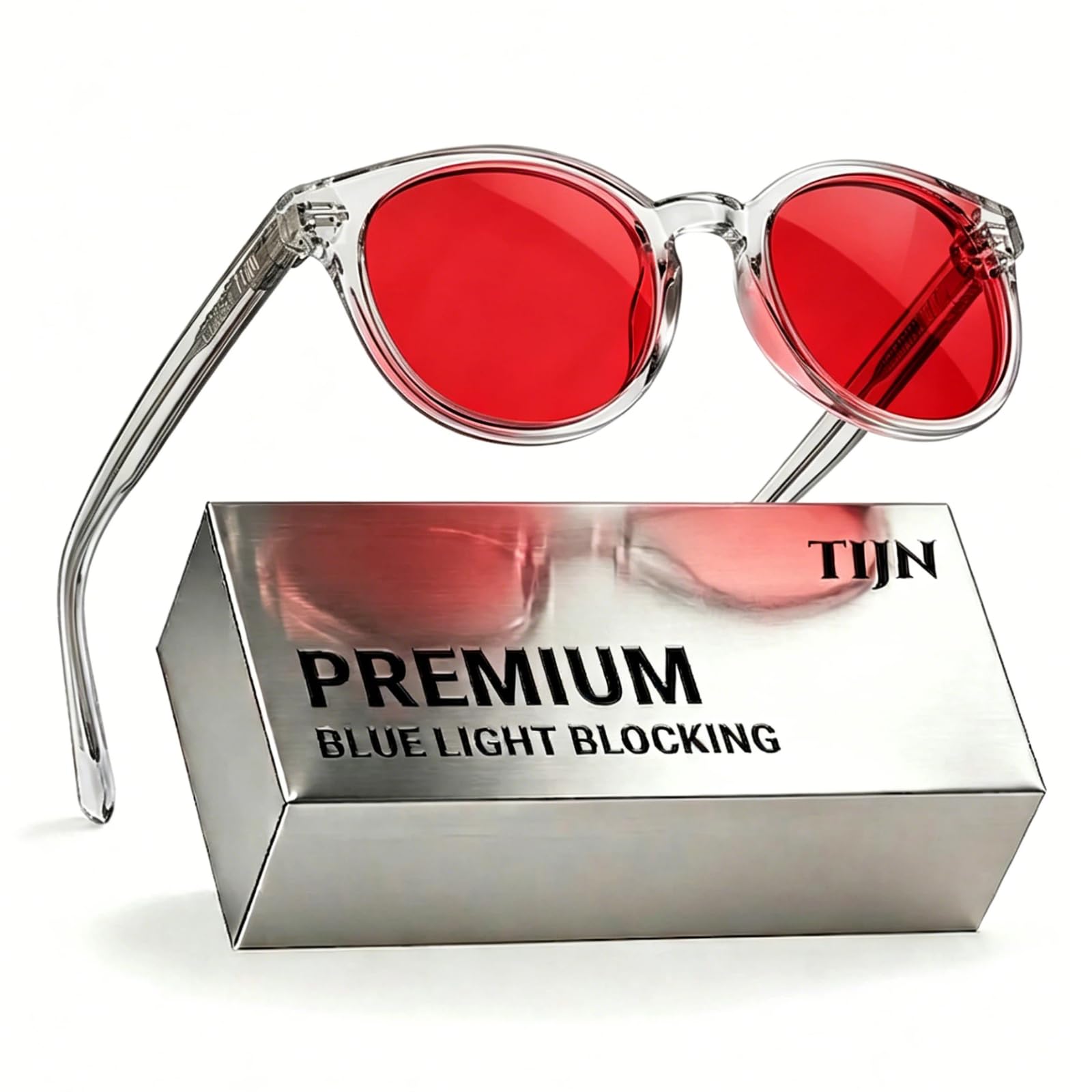 TIJN Blue Light Blocking Glasses Men Women,Vintage Round Frame Eyeglasses | Flexible Lightweight Frames,Red Orange Clear Lens for Computer Gaming Sleep Daily,Anti UV Blue-Ray Glare Screen Fatigue