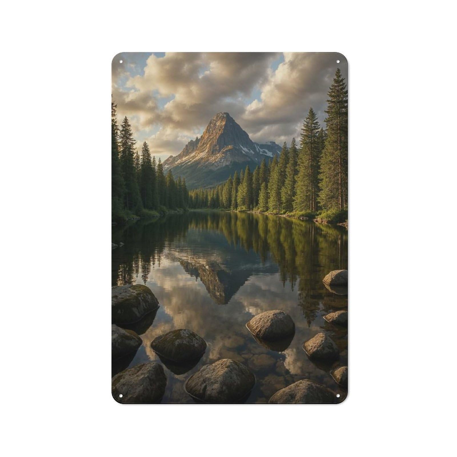Junmoney Style-20 Mountain Reflection In Lake Retro Metal Plaque 30X20cm For Guest Room Or Hallway, Housewarming Present For People Styling Guest Room And Hallway