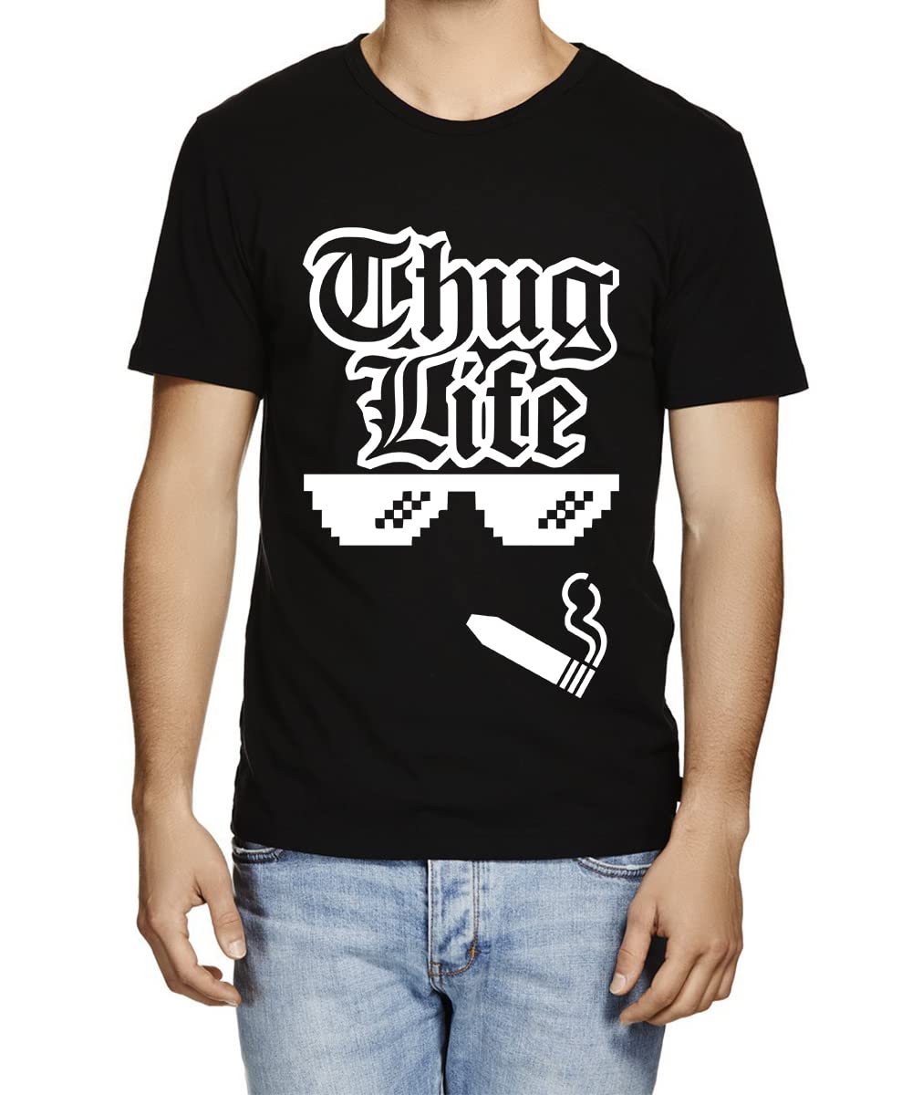 Men's Cotton Printed T-Shirt -Life Thug | 100% Cotton | Half Sleeves | Regular Fit | Printed | Round Neck | Graphic T Shirt