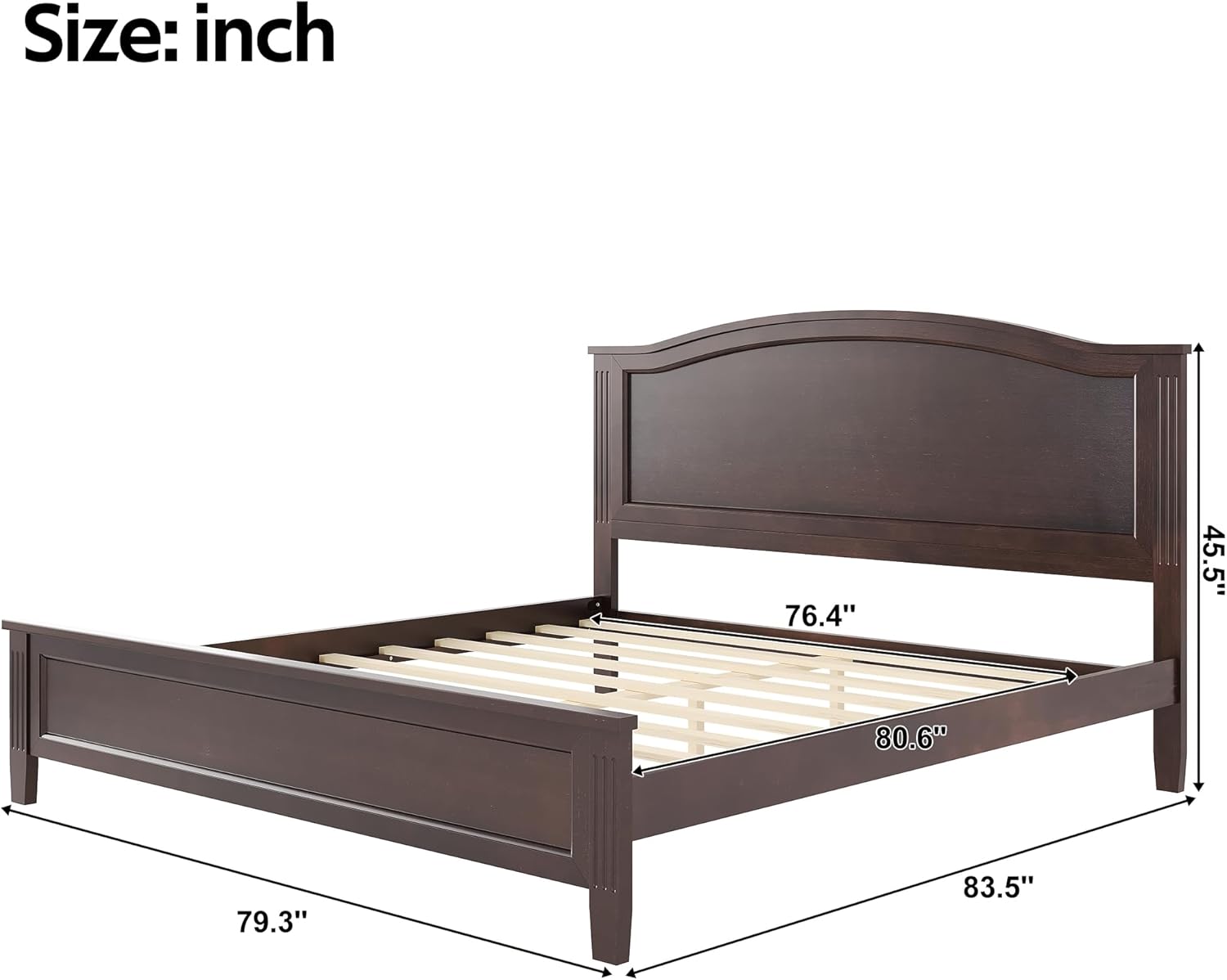 King Size Solid Wood Bed Frame with 45.5" Headboard,Mid Century Modern Platform Bed with Sturdy Wooden Legs and Slat Support for Bedroom Guest Room,Under-Bed Storage,No Box Spring Needed,Espresso