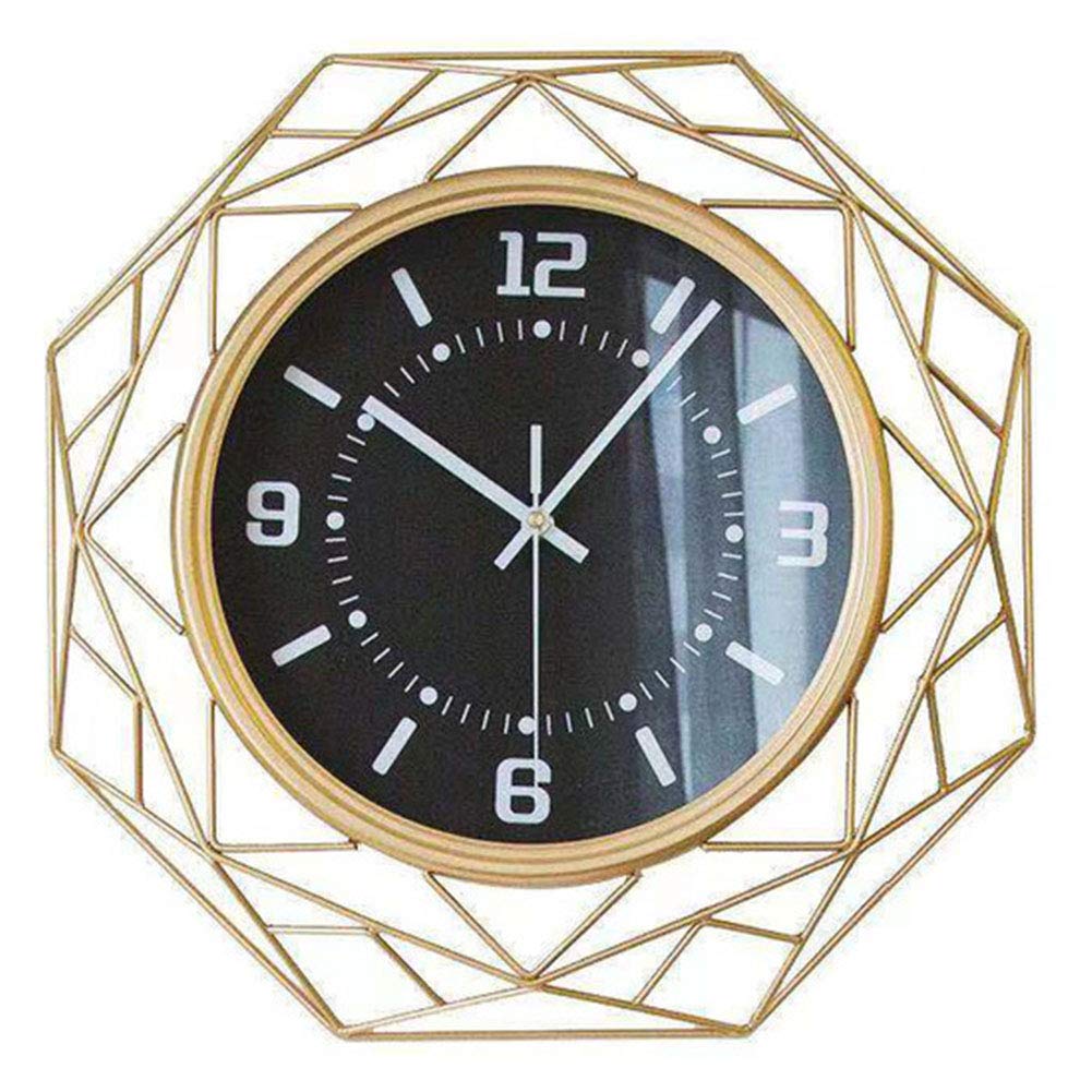 VHKJewE Arab Numeral Wall Clock Silent Non Ticking Metal Skeleton Polygon Numerals Golden 42x5cm