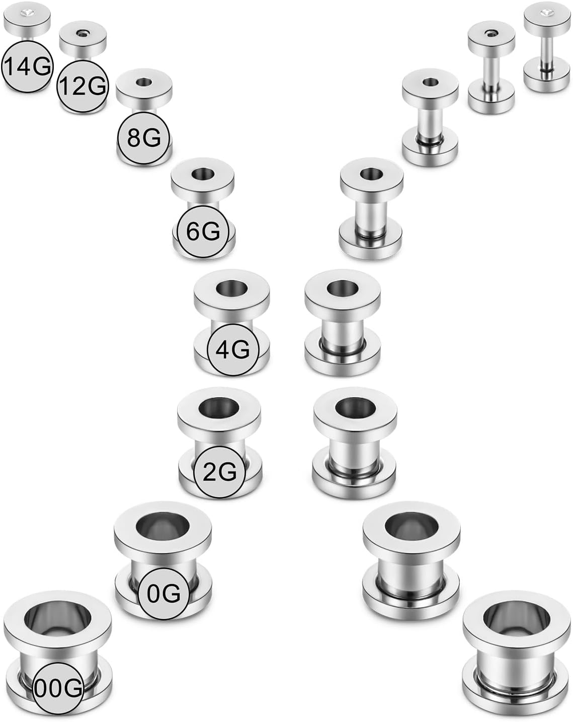 Jenxnjsjo 14g to 7/8in Ear Gauges Plugs Tunnels Taper Earrings Stretching Expander Kit Set for Women Men