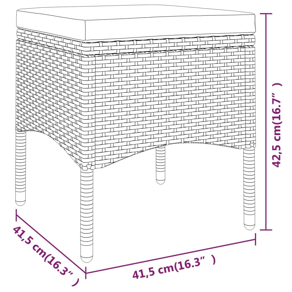 Juego de 4 sillas y taburetes de jardín de ratán gris con acolchado, acero recubierto de polvo, 2 sillas y 2 taburetes, resistente a la intemperie, para balcón, terraza, jardín, exterior